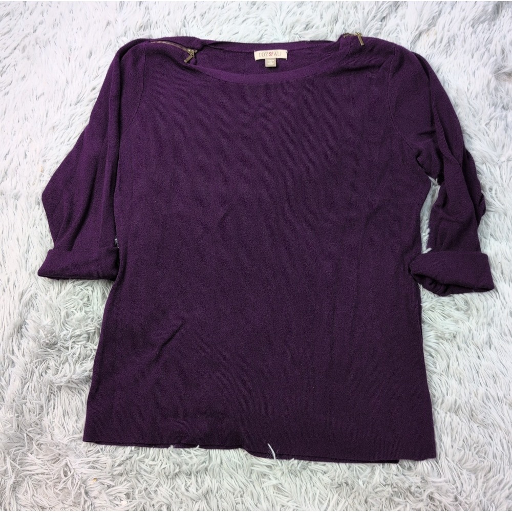 Roz & Ali Sweater Womens 1X Purple Comfort Preppy Zipper Shoulder Knit Soft